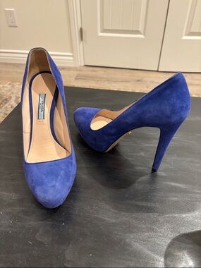 Prada Cobalt Suede Round-Toe Stiletto Pumps